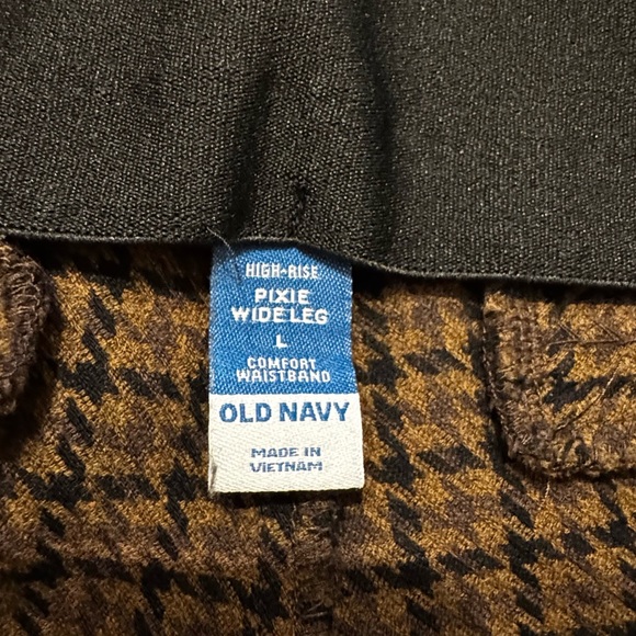 Old Navy High Rise Pull On Pixie Brown Plaid Wide Leg Elastic Waist L - Picture 5 of 6